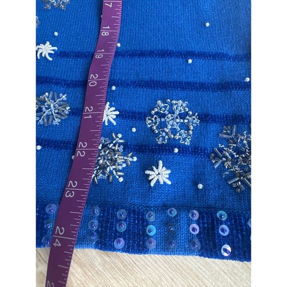 Berek Vintage Snowflake Sequin Embellished Cardigan Sweater - Royal Blue L - Picture 7 of 7